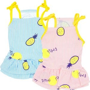 2 Pack Dog Shirt Skirt Striped Printed T Shirts Cotton Vest Pleated Dress Puppy Clothes Summer Shirts Cute Girl Boy Tops Soft Pet Apparel for Small Medium Dogs Cats Outfits Costume(M)