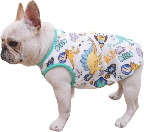 Dog Summer Clothes Dog Cooling Shirt for Small Dogs, Breathable Dog Cooling Vest Summer Dog Clothes French Bulldog Clothes for Small Dogs Boy Girl Frenchie Chihuahua, Dinosaur Pattern