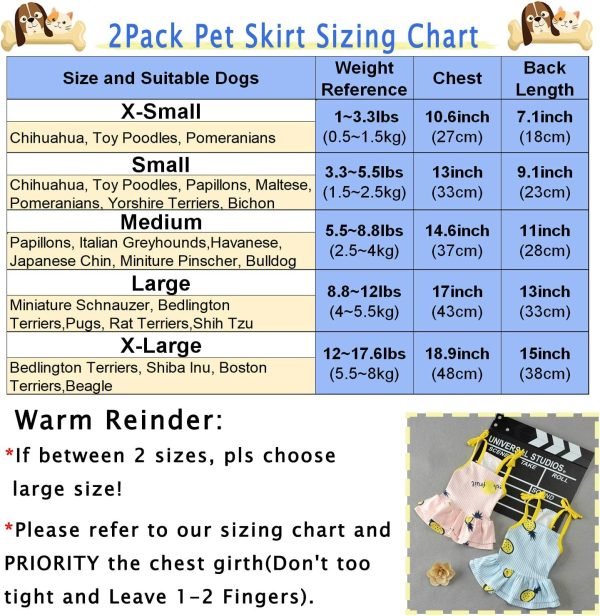2 Pack Dog Shirt Skirt Striped Printed T Shirts Cotton Vest Pleated Dress Puppy Clothes Summer Shirts Cute Girl Boy Tops Soft Pet Apparel for Small Medium Dogs Cats Outfits Costume(M)