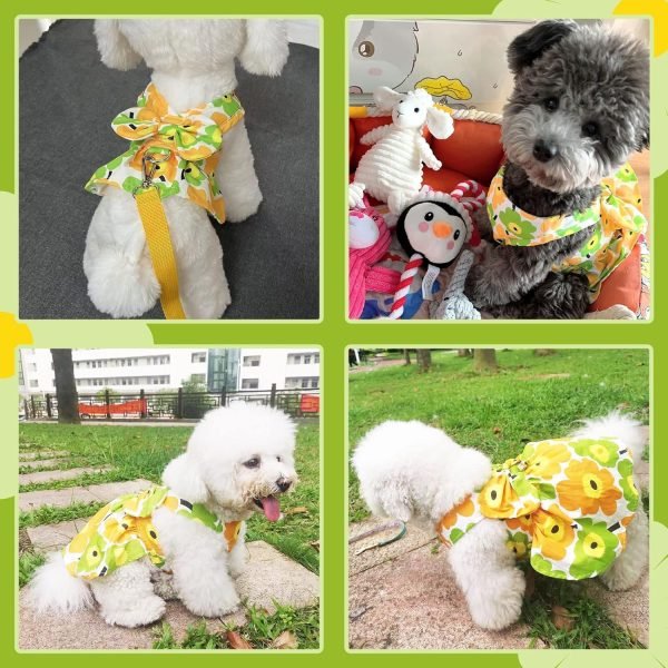 Dog Dresses for Small Dogs Girl Puppy Dresses with Leash Bow Harness Dress for Small Medium Dogs Summer Pet Floral Dresses with D-Ring Female(Yellow S)