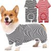 Dog Pajamas Cotton Striped Pup Jumpsuit, Breathable 4 Legs Basic Pjs Shirts for Puppy and Cat, Super Soft Stretchable Dog Jammies for Boys and Girls (Small, Pink+Green)