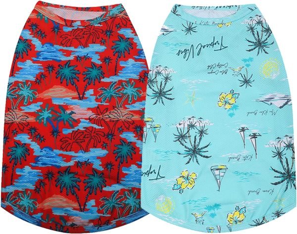 Dog Summer Cooling Shirts,Sun Protection Quick Dry Mesh Breathable Large UV Protection Tee-Shirt,Red+Blue L