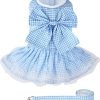 Dog Dress Plaid with Bowknot Cute Dress for Small Dog Cat Puppy Outfits with Harness Leash（ Pink，Medium ）