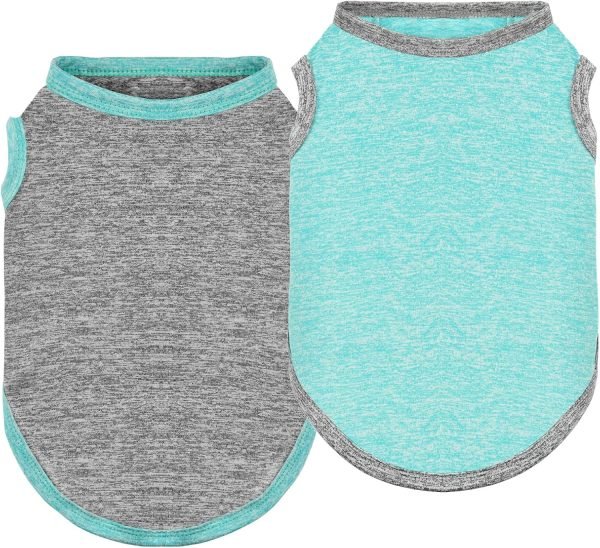 2PCS Summer Dog Tank Top Puppy Quick Dry Sleeveless Vest Stretchy Cotton Dog Shirt Outfits for Small Middle Large Size Dog (Purple+Pink) S