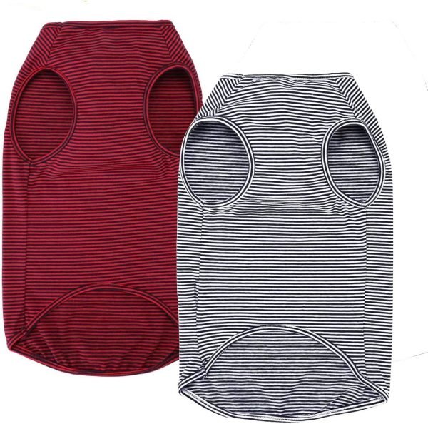 Dog Summer T-Shirts Striped Cotton Vest,Pet Breathable Soft Basic Clothes for Small Medium Larg Boy Girl Dogs,L