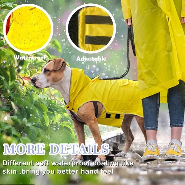 Not Stiffen Dog Raincoat Reflective, Adjustable, Easy Wear, from 2XSmall - 5XLarge Dogs, Soft Hand Feel Coating Raincoat for Outwear, Sports with Leash Hole (3XL)