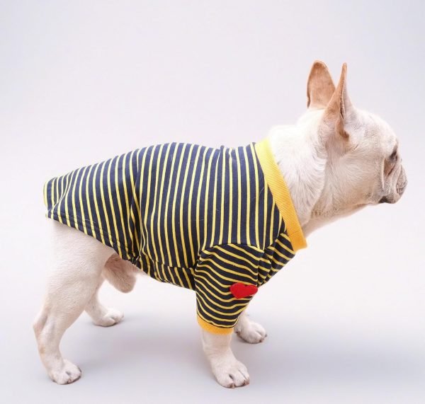 81PEBMGGGfL._AC_SL1500 Striped Dog TShirts for Small Medium Dogs Boy Girl, Spring Summer Dog T Shirt Sweatshirt for French Bulldogs Pugs Chihuahua, Embroidered Hearts On Sleeves(L)