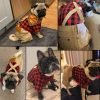 Small Dog Clothes Red Plaid Shirt Khaki Overalls Pants Jumpsuit Outfits Cool Pet Clothes for Small Dogs Cats Boy Girl, Jeans Onesies Pjs Apparel Halloween Christmas Costume Birthday Party Dress