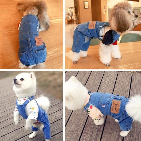 Dog Shirts Clothes Dog Denim Jumpsuit Overalls, Fashion Pet Jean Overalls Apparel, Comfortable Puppy Costumes for Small Medium Dogs&Cat, Dog Denim Shirts, Shirt & Pant Sets, Pets Outfits (M)