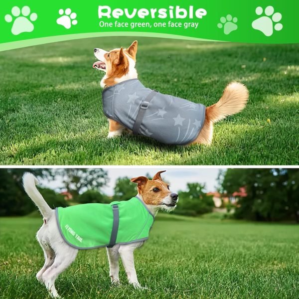 Dog Clothes Summer Cool Down, 3 Layers Special Water Cooling Materials, Reversible, Wet Reveal, Reflective Dog Cooling Vest Dog Coat, Having Dog Harness Hole for Small Medium Large Dog