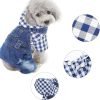 Pet Clothes Denim Dog Jeans Striped or Grid Jumpsuit Overall Hoodie Coat for Small Medium Puppy Cat Blue Plaid