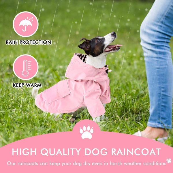 Waterproof Dog Raincoat Jacket with Hood Lightweight Adjustable Drawstring Dog Raincoat Poncho for Small Medium Puppy (Pink, M)