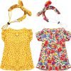 2 Pcs Dog Dress Mermaid Dog Cat Princess Floral Summer Dress with Headband for Dog Cat Birthday Party Holiday Dress, Red and Yellow (S)