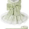 Dog Dress Plaid with Bowknot Cute Dress for Small Dog Cat Puppy Outfits with Harness Leash（ Pink，Medium ）