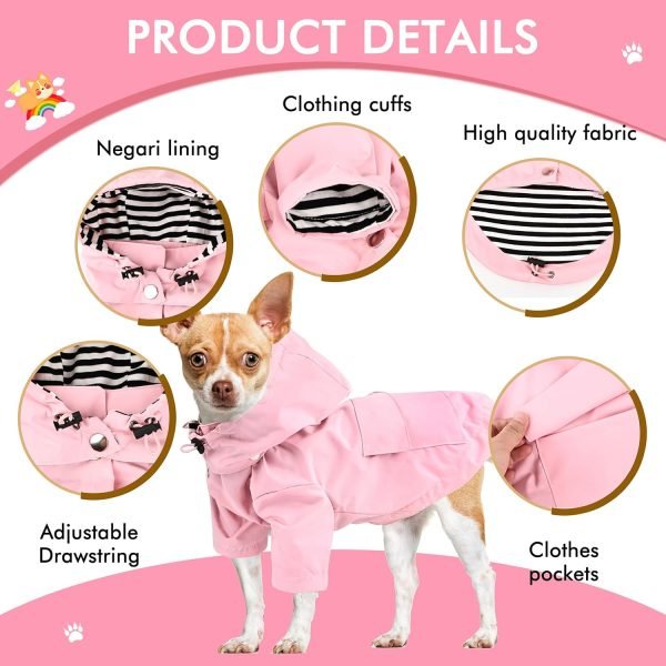 Puppy Raincoats with Buttons, Adjustable Drawstring and Storage Pocket, Rainproof/Waterproof, Fashionable Premium Dog Rain Jacket for Small Medium Dogs (Pink, M)