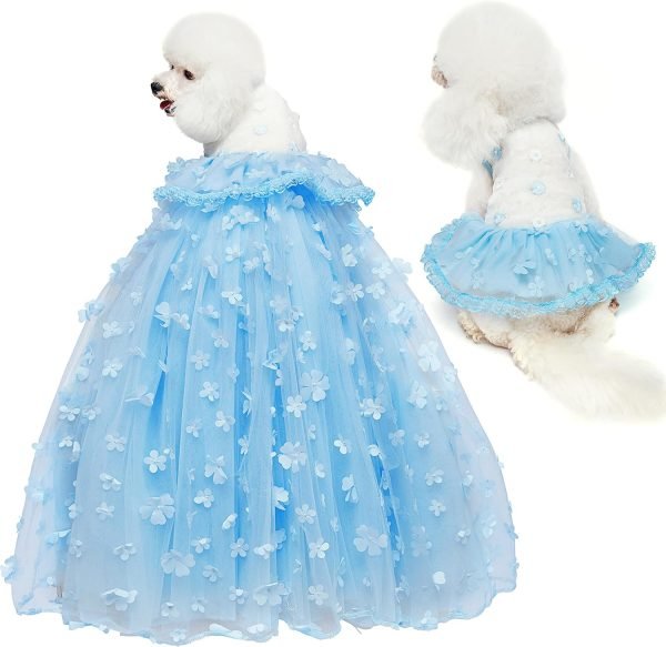Dogs Wedding Dresses Flower Tutu Skirt with Detachable Train for Small Medium Dog Pet Outfit Formal Apparel Princess Clothes for Birthday Party Costume (Pink Set, XL)