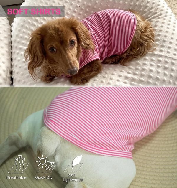 Dog Shirt,Combed Cotton T-Shirts,Soft Cool Boy Girl Tee for Extra Large Dogs Labrador,Pink Rose Striped XXXL