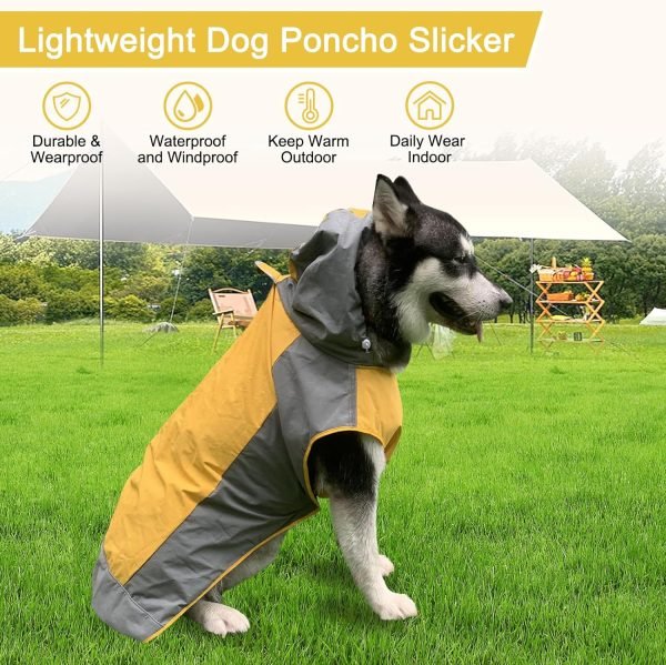 81d_Tq32VNL._AC_SL1500 Dog Raincoat,Dog Waterproof Jacket,Reflective Dog Jacket with Hoodie,Lightweight Dog Poncho Slicker,Dog Rain Coat for Medium Large Dogs (Yellow, Small)