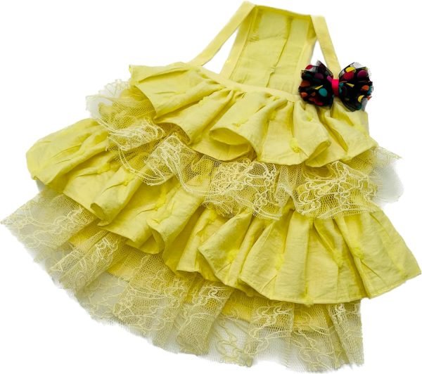 FIONA'S CLOSET Dog and Cat Clothes Sleeveless Dress Breathable Lace Cotton(Yellow, 1X-Large)