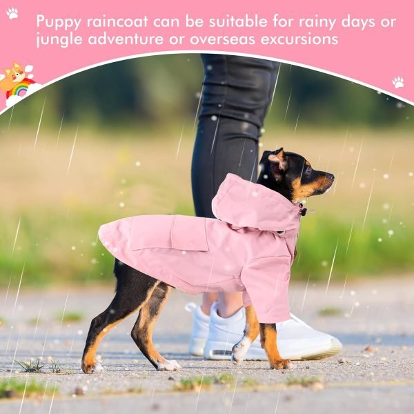 Puppy Raincoats with Buttons, Adjustable Drawstring and Storage Pocket, Rainproof/Waterproof, Fashionable Premium Dog Rain Jacket for Small Medium Dogs (Pink, M)