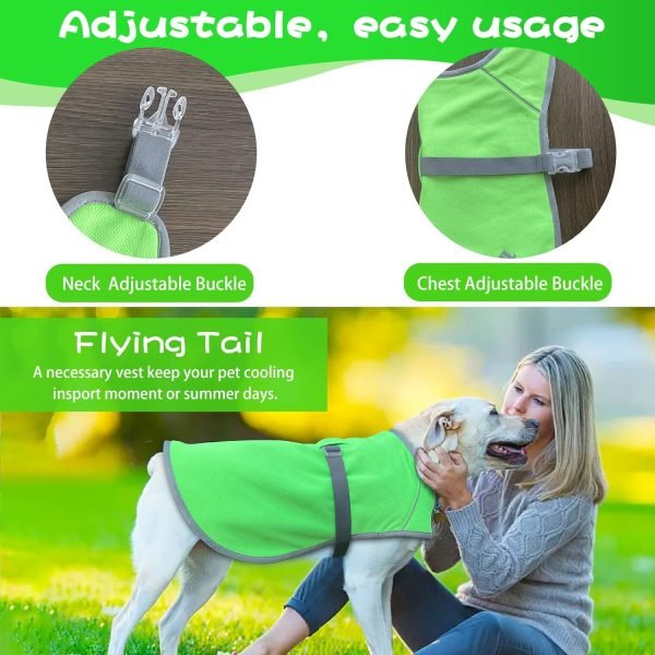 Dog Clothes Summer Cool Down, 3 Layers Special Water Cooling Materials, Reversible, Wet Reveal, Reflective Dog Cooling Vest Dog Coat, Having Dog Harness Hole for Small Medium Large Dog