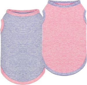 2PCS Summer Dog Tank Top Puppy Quick Dry Sleeveless Vest Stretchy Cotton Dog Shirt Outfits for Small Middle Large Size Dog (Purple+Pink) S