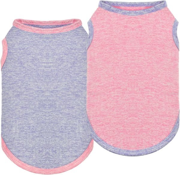 2PCS Summer Dog Tank Top Puppy Quick Dry Sleeveless Vest Stretchy Cotton Dog Shirt Outfits for Small Middle Large Size Dog (Purple+Pink) S