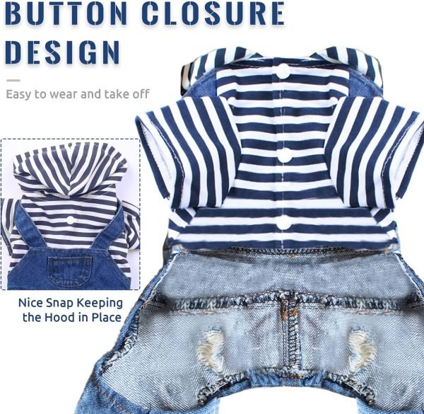 Small Dog Hoodie Clothes Cute Stripe Shirts Denim Jumpsuit One-Piece Outfit for Small Medium Dogs Cats Boy Girl Chihuahua Blue Jeans Overalls Puppy Costume (Blue,M)
