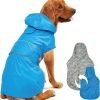 Dog Raincoat Reversible, Single Side Slicker Poncho Adjustable waterproof Dog Rain Jacket with Leash Hole/Reflective Stripe Hooded Snowproof Windproof Clothes for Small to 3X-Large Dogs, L