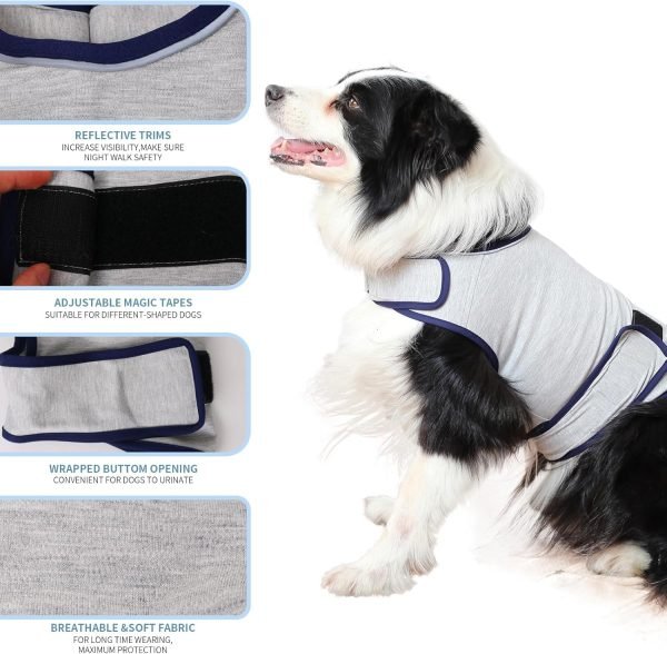 Dog Anxiety Vest, Comfort Dog Anxiety Relief Coat, Breathable Dog Calming Vest for Thunderstorm, Travel, Fireworks, Vet Visits (M,Light Grey)