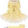 Dog Dress Plaid with Bowknot Cute Dress for Small Dog Cat Puppy Outfits with Harness Leash（ Pink，Medium ）