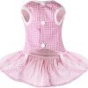 Dog Dress Plaid with Bowknot Cute Dress for Small Dog Cat Puppy Outfits with Harness Leash（ Pink，Medium ）