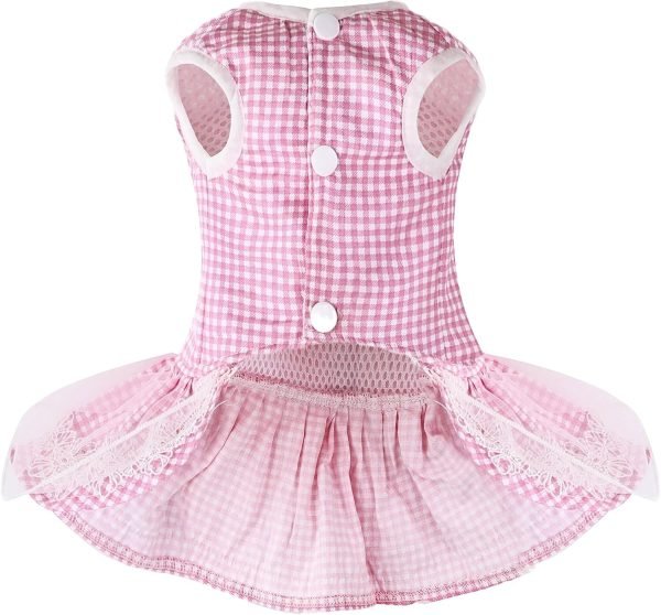 Dog Dress Plaid with Bowknot Cute Dress for Small Dog Cat Puppy Outfits with Harness Leash（ Pink，Medium ）