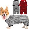 Dog Pajamas Cotton Striped Pup Jumpsuit, Breathable 4 Legs Basic Pjs Shirts for Puppy and Cat, Super Soft Stretchable Dog Jammies for Boys and Girls (Small, Pink+Green)