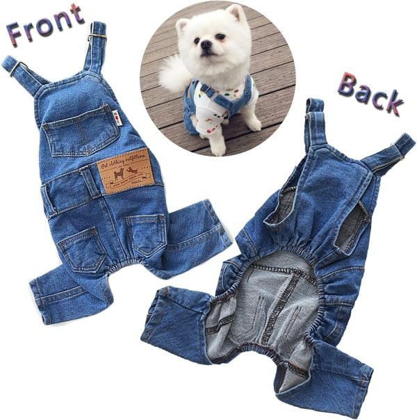 Dog Shirts Clothes Dog Denim Jumpsuit Overalls, Fashion Pet Jean Overalls Apparel, Comfortable Puppy Costumes for Small Medium Dogs&Cat, Dog Denim Shirts, Shirt & Pant Sets, Pets Outfits (M)