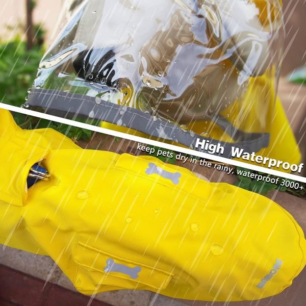 Dog Waterproof Raincoat with Poncho Hoodie, High Reflective Adjustable Yellow Pet Rain Jacket with Leash Hole for Small Medium and Large Dogs (Yellow, XXXX-Large)
